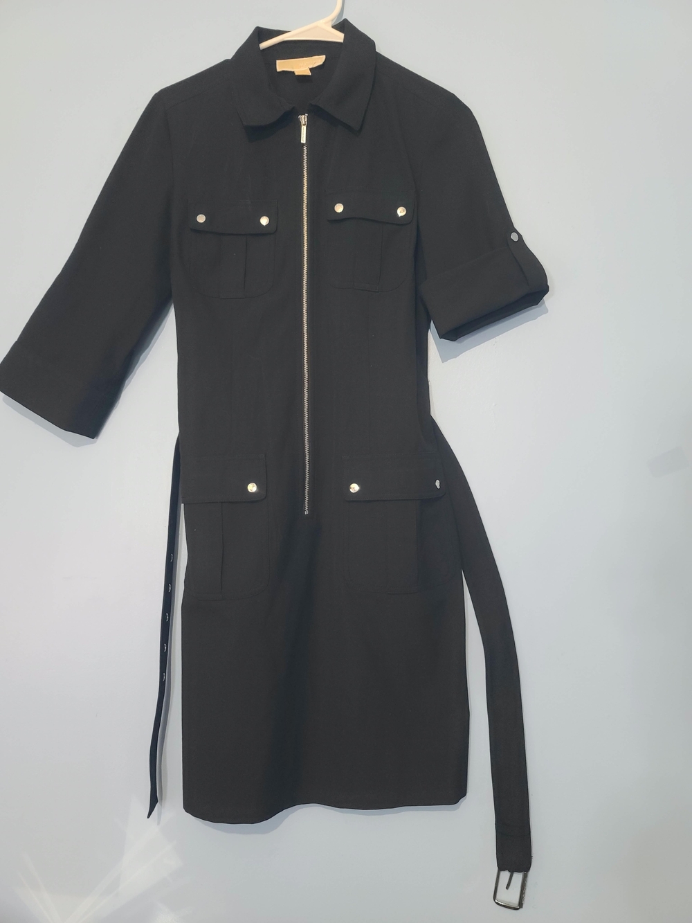 MICHAEL Michael Kors Black Zip-Front Midi Utility Dress